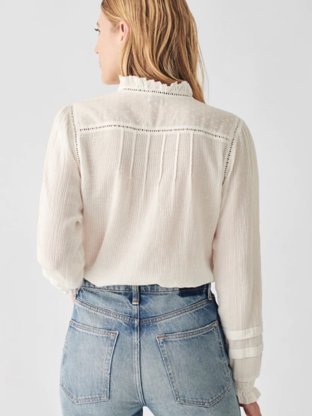 Faherty Willa White Ruffled Button-Front blouse - Picture 2 of 12